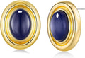 18K gold plated Medium Oval Button Chunky Statement Earrings for Women by SNGIA, (Turquoise, Carnelian, Aventurine, Amethyst, Malachite, Cat Eye, White, Cream) Bold Handmade Colored (Red, Blue, Green, White, Cream, Purple) Exaggerated Dome Retro Rounde...