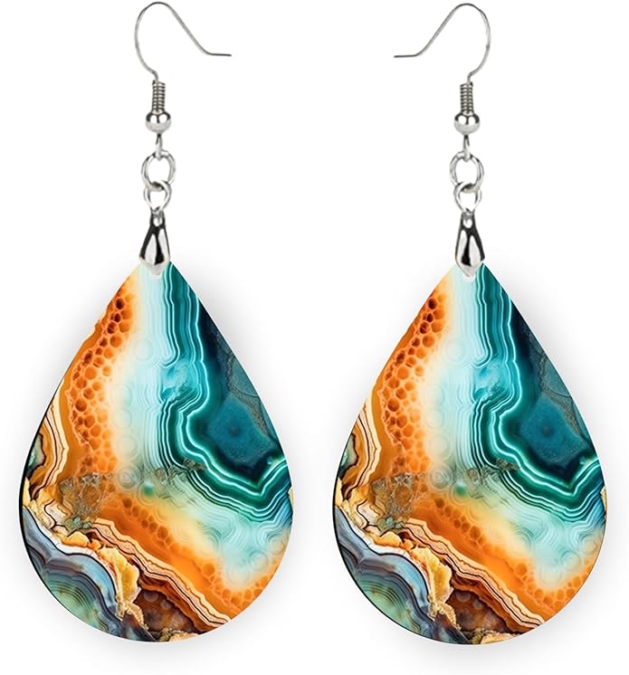 Teardrop Wood Earrings Light Weight Printed Image Dangle Jewelry, Fun and Funky