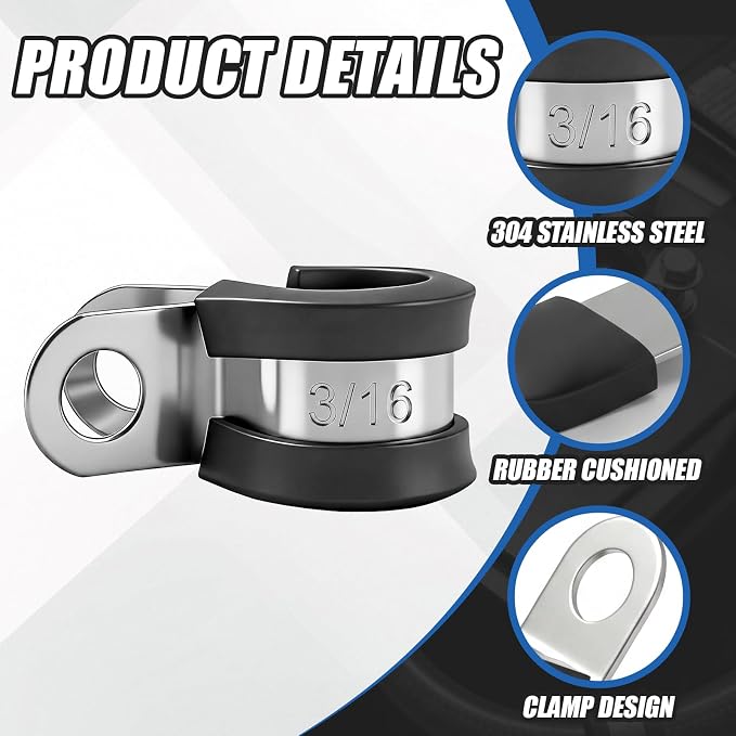 50 Pcs 3/16 Inch Cable Clamps Stainless Steel Pipe Clamps Holder Rubber Coated - Image 3