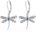 ONEFINITY Dragonfly Earrings 925 Sterling Silver Moonstone Leverback Dragonfly Dangle Drop Earrings Women Jewelry Gifts