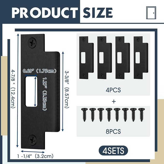 Tandefio 4 7/8 x 3 3/8 x 1 1/4 Inch Deadbolt Strike Plate, Residential - Image 2
