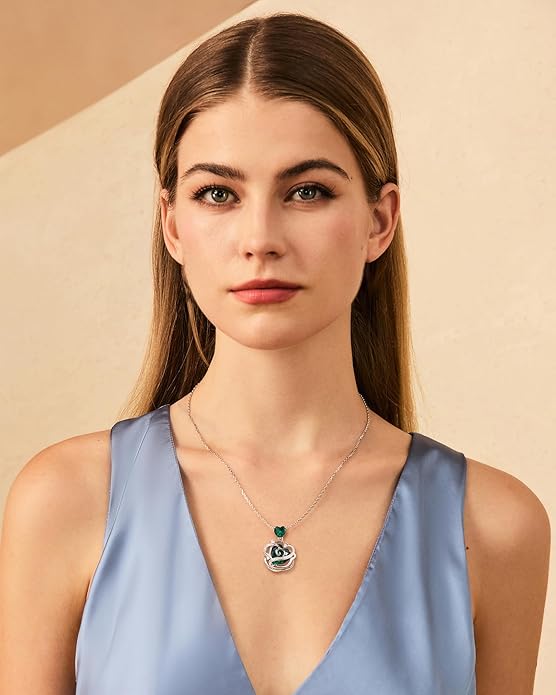 FANCIME Thornless Pulse Heart Birthstone Necklace for Women Sterling Silver Rose Pendant Fine Jewelry Gemstone Birthday Valentines Day Gifts for Wife Her