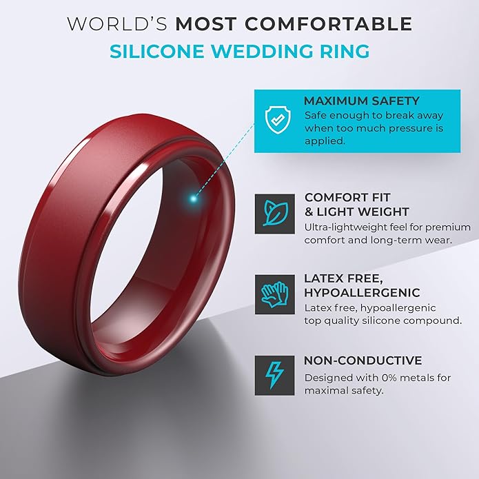ThunderFit Silicone Rings for Men - 7 Rings / 4 Rings / 1 Ring Step Edge Rubber Wedding Bands 10mm Wide - 2.5mm Thick