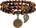 Bivei Natural Semi Precious Gemstone beads bracelet for women - Life Tree and Leaf Charm Energy Reiki Crystal Stretch Bracelets