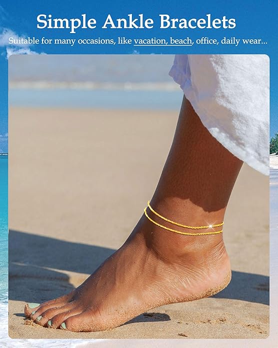 FUNEIA Gold Silver Ankle Bracelets for Women Waterproof 14K Gold Plated Anklets for Women Non Tarnish Dainty Layered Beaded Heart Anklet Set Summer Beach Foot Chain Jewelry Gifts Trendy Stuff