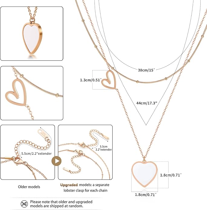 Linawe Layered Choker Heart Pendant Necklace for Women Trendy, Gold/Silver/Rose Gold Chain Stainless Steel Stacked Necklaces, Double Heart Necklace Y2K Preppy Jewelry