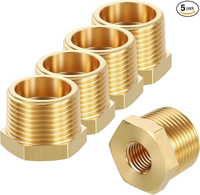 5 Pack Male to FeMale Adapters, 3/4" MNPT x 1/4" FNPT Threaded Brass Hex by Rebower