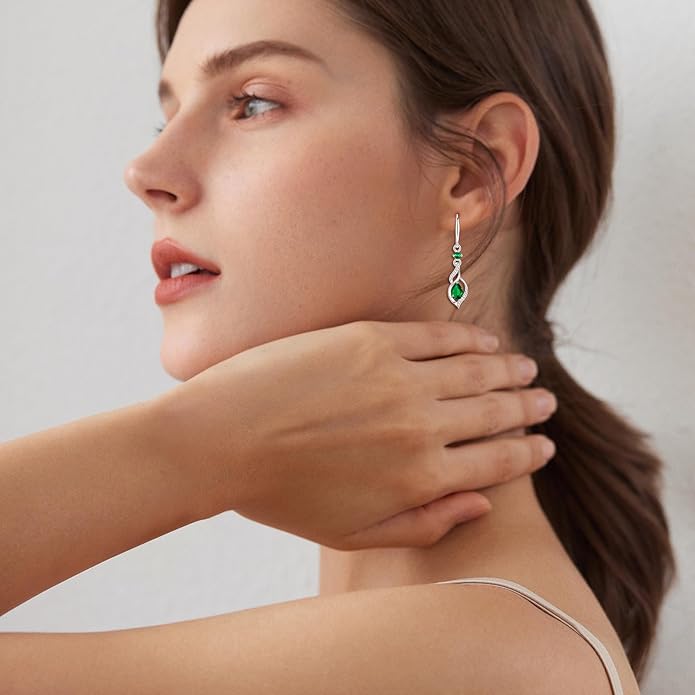 FANCIME Gift for Women Birthstone Dangle Earrings for Her Teardrop Birthstone Earrings S925 Sterling Silver infinity Love Birthday Gifts for Mom Women