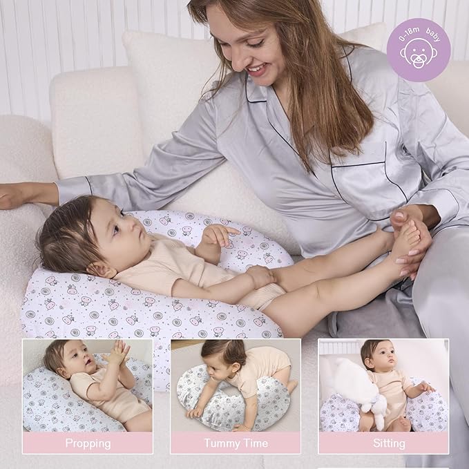 Nursing Pillow, Breast Feeding Pillows for Mom, Pink Calf Soft Cover with Breathable Filling, Feeding Support Pillow for 0-12 Months, Multifunctional Support Cushion for Travel (Cute Calf)