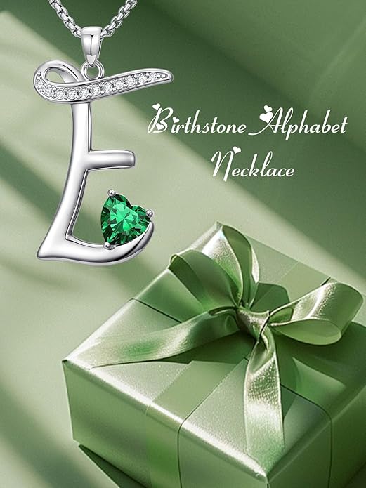 Valentines Day Gifts for Women Alphabet A to Z Initial Birthstone Pendant Necklaces for Women - 18k White Gold Plated Personalized Name Jewelry Valentine Mothers Day Birthday Gifts for Women Her Girlfriend