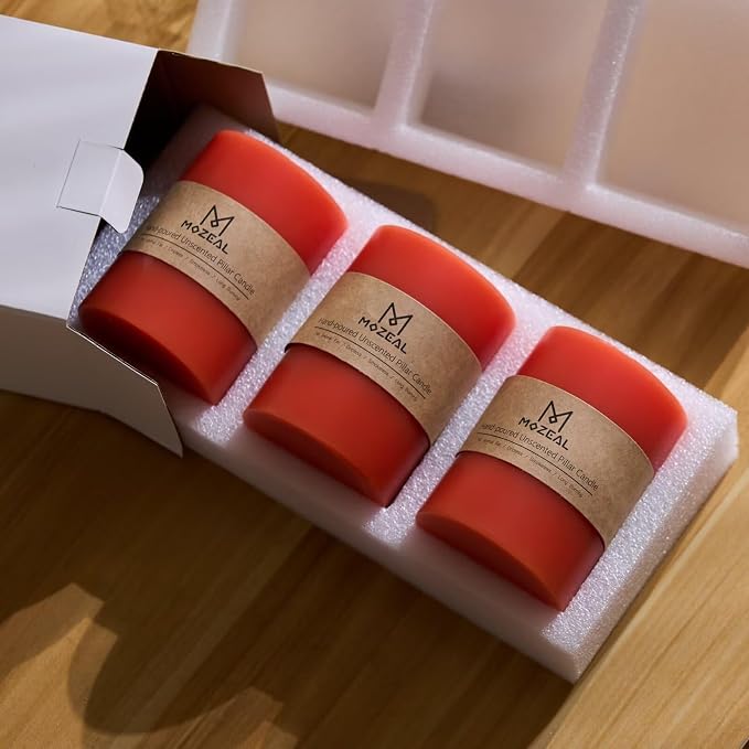 MOZEAL 3" x 6" Hand-Poured Unscented Candle, Dripless Pillar Candle Set of 3 - Image 5