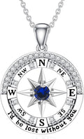 Compass Birthstone Necklace Gift for 2025 Graduation 925 Sterling Silver Compass ‘I'd be Lost Without You’ Pendant Necklaces Jewelry for Women Her Wife Gift for Birthday Anniversary