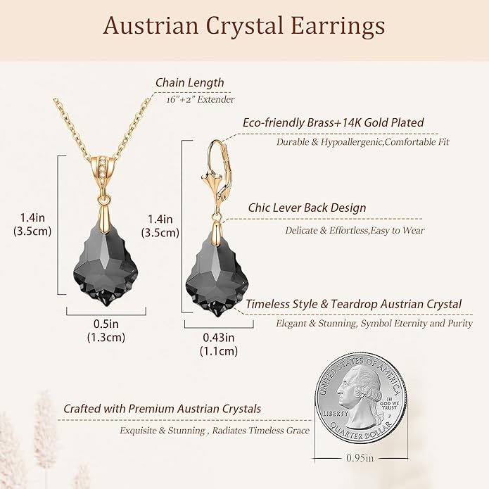 EVEVIC Austrian Crystals Baroque Pendant Necklace Earrings for Women 14K Gold Plated Hypoallergenic Leverback Drop Dangle Earrings Jewelry Set