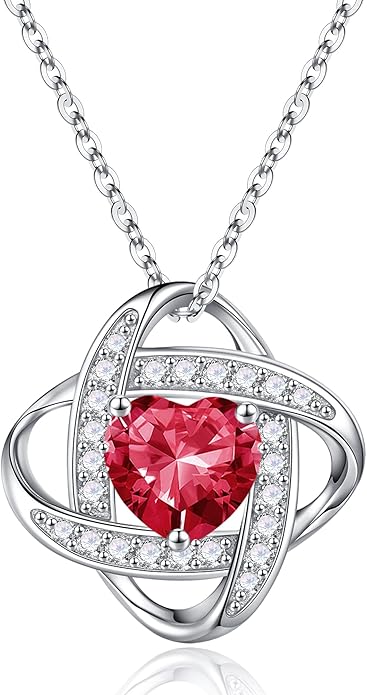 Iefil Valentines Gifts for Her Wife - 925 Sterling Silver Love Knot Birthstone Necklace, Anniversary Birthday Gifts for Women, Jewelry Gifts for Wife Mom Girlfriend