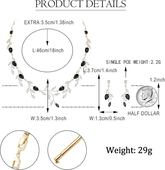EVER FAITH Wedding Jewelry for Bride Women Bridesmaid, Sparkly Cubic Zirconia Pear-Shaped Birthstone Leaf Necklace Earrings Set for Prom