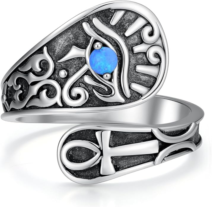 Midari Sun and Moon/Bee/Celtic/Life of Tree/Lotus Spoon Ring for Women 925 Sterling Silver Adjustable Ring Open Ring for Women Men Halloween Birthday Gift