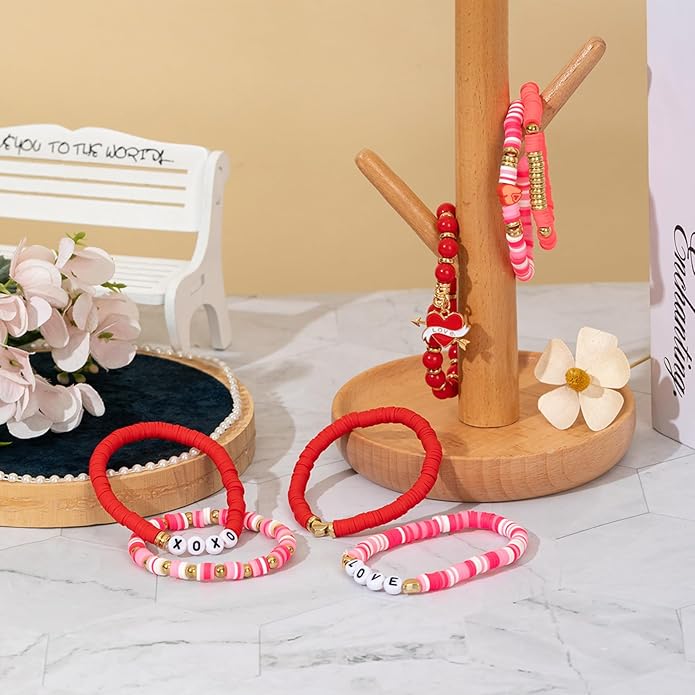 Friendship Beaded Bracelets for Women, Stackable Colorful Surfer Boho Clay Bead Stretch Bracelets