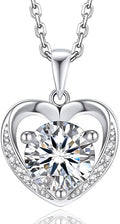 MomentWish Heart Necklace for Women Moissanite, Simulated Diamond, 925 Sterling Silver