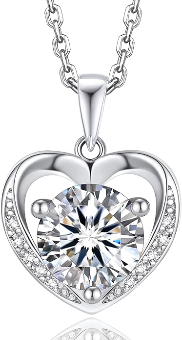 MomentWish Heart Necklace for Women Moissanite, Simulated Diamond, 925 Sterling Silver
