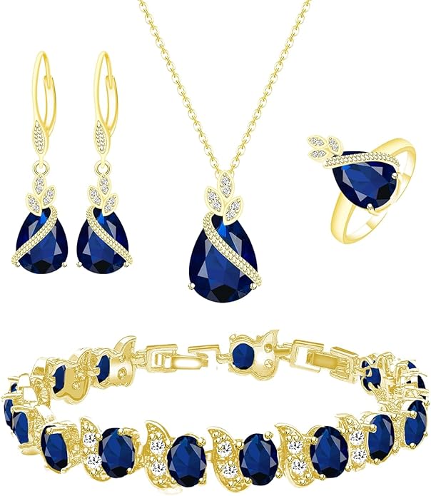LMXXVJ Jewelry Set for Women,Teardrop Cubic Zirconia Necklace Earrings Adjustable Ring Bracelet Jewelry Set Formal Jewelry Gift