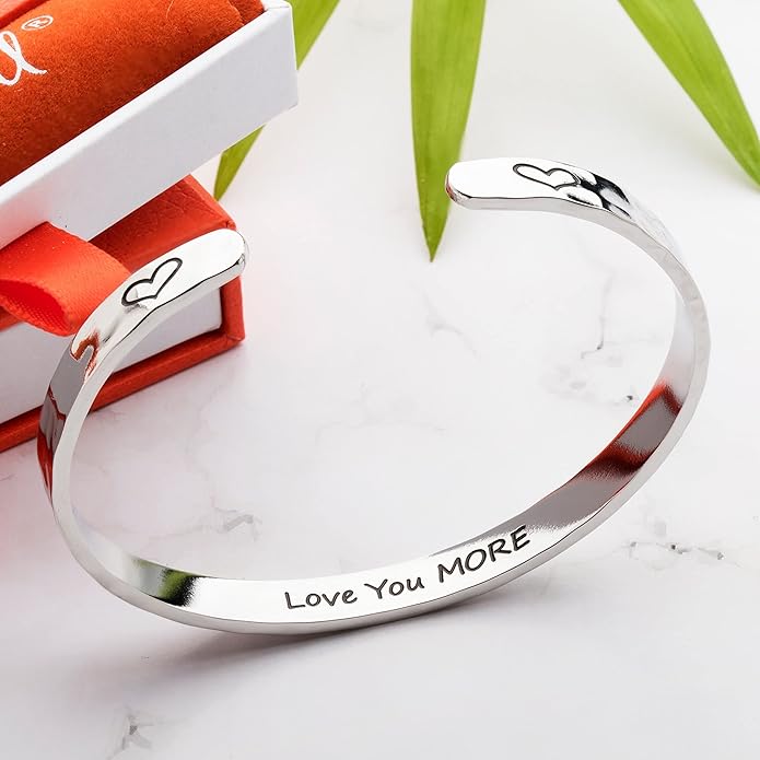 Carviell Engraved Cuff Bracelets for Women – Inspirational, Friendship, Love, Mom, Daughter, Sister, Christian, Graduation, Memorial & Wedding Gifts – 80+ Phrases – Stainless Steel, Gift-Ready