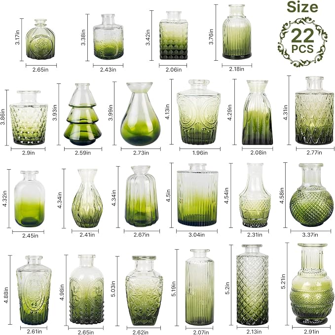 Clear Gradient Green Glass Bud Vase Set of 22 Pcs, Small Bud Vases in Bulk - Image 4