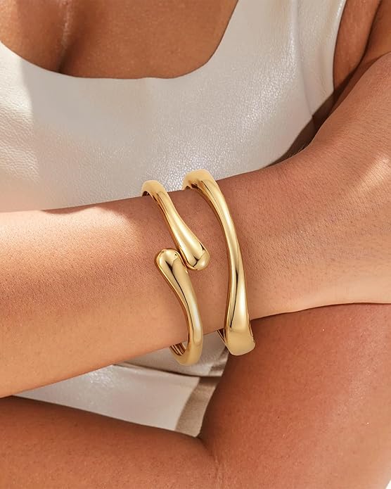 Chunky Gold Bangle Bracelets for Women, Gold Twist Cuff Bracelet Trendy Stackable Bangles Set Fashion Jewelry Gifts