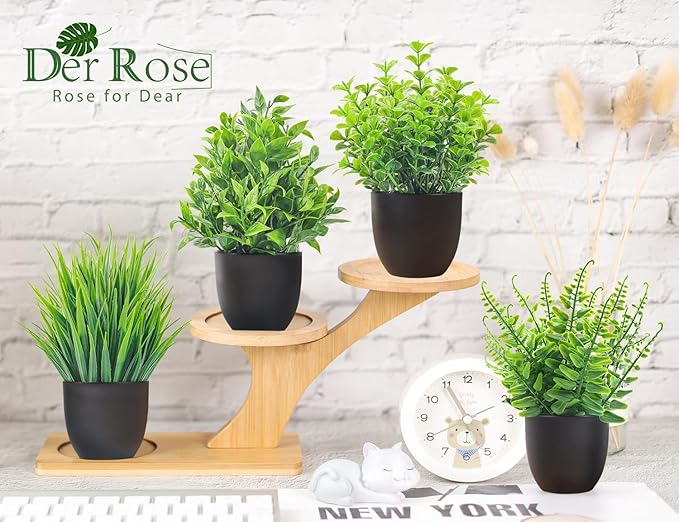 Der Rose 4 Pack Small Fake Plants in Black Pots, Bathroom Office Decor | - Image 4
