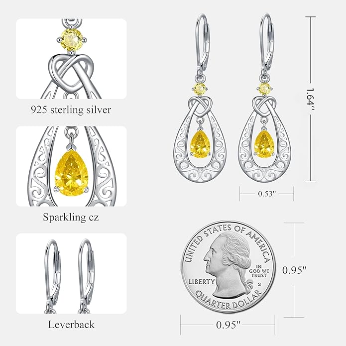 Teardrop Birthstone Dangle Drop Earrings Sterling Silver Infinity Filigree Leverback Earrings, Infinity Love Birthday Anniversary Valentines Day Gifts for Her Women Mom Wife