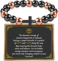Copper Magnetic Bracelet for Men, Copper Bracelet with 3500 Gauss Magnetic Beads Cooper Christian Cross Jewelry Parents Anniversary Pulsera de Cobre Para Hombres Husband Valentines Day Gifts