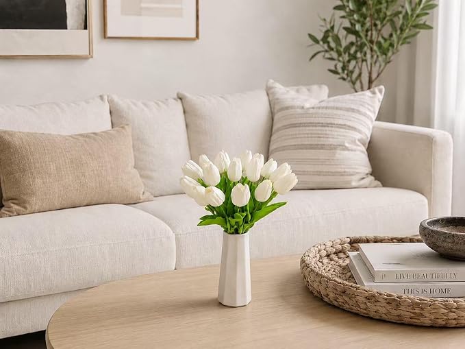 Mandy's 20pcs Artificial White Tulips | 13.5 Inch Lifelike PU Tulips Faux - Image 8