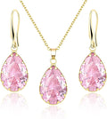 Linawe Crystal Jewelry Sets for Women, Imitation Diamond Pendant Necklace, Rhinestone Drop Dangle Earrings, Birthstone Cubic Zirconia Matching Wedding Jewelry, 14K Gold/Rose Gold/Silver Tones
