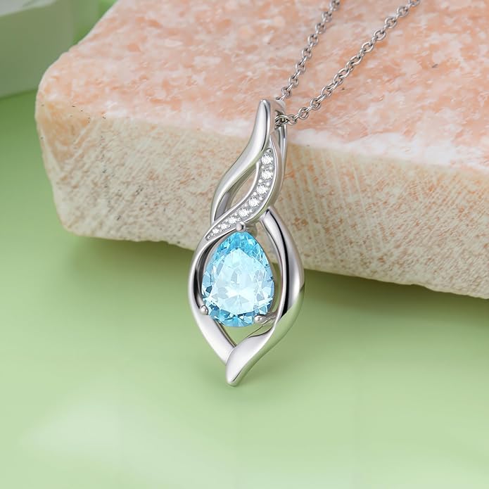 Birthstone Necklace for Women Infinity Necklaces 925 Sterling Silver Teardrop Love Birthday Jewelry Valentines Day Birthday Gifts for Her Mom Wife Girlfriend