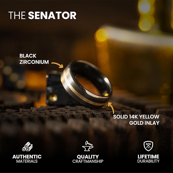 Manly Bands: Mens Black Plated Tungsten and Black Zirconium Wedding Bands and Rings - Comfort Fit and Stylish Black Rings for Men, Free Silicone Ring Included