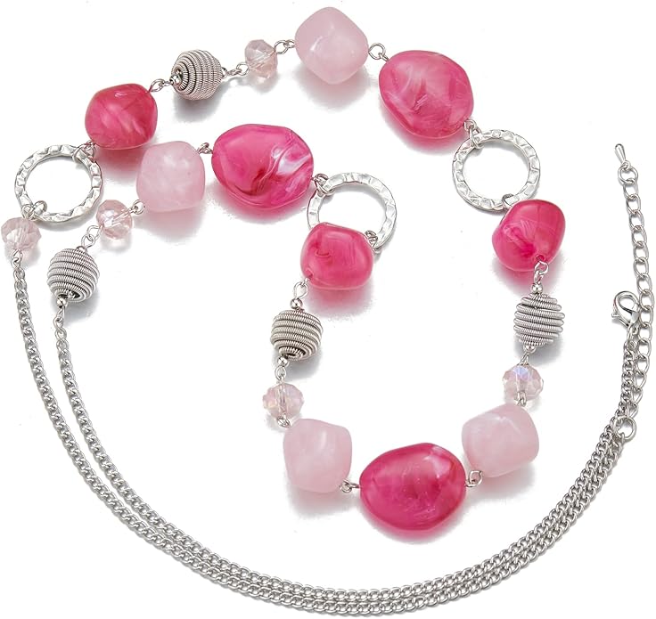 BULINLIN Beaded Long Necklace for Women Silver Sweater Chain Necklace with Crystal Resin Beads, Fashion Jewelry Necklace