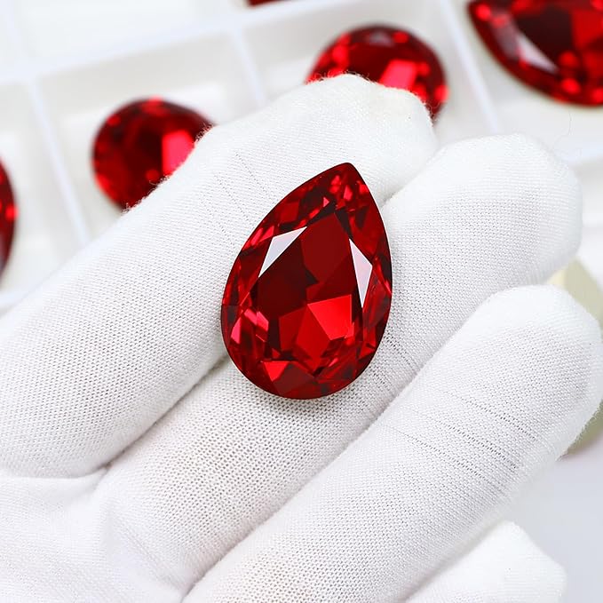 8Pcs Teardrop Crystal Pointback Rhinestones,30 * 20mm Large Glass Rhinestones Gem Stones for Crafts Dress Shoes Jewelry Making，Red