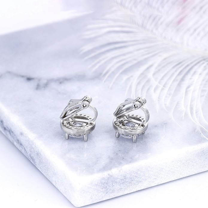 YOQUCOL 8MM Cubic Zirconia Crystal Clip On Stud Earrings Round Non Pierced Earrings for Women
