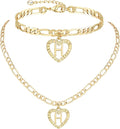 YANODA Gold Initial Pendant Necklace Anklet Bracelet for Women 14K Gold Plated Figaro Chain Letter Initial Heart Necklace Anklets Alphabet Foot Jewelry Personalized Jewelry for Women