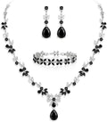 Crysdue Wedding Jewelry Set for Women, Floral Leaf Vine Teardrop Necklace Dangle Earrings Bracelet and Hair Comb, Cubic Zirconia Elegant Party Prom Jewellery for Bridal Bridesmaid