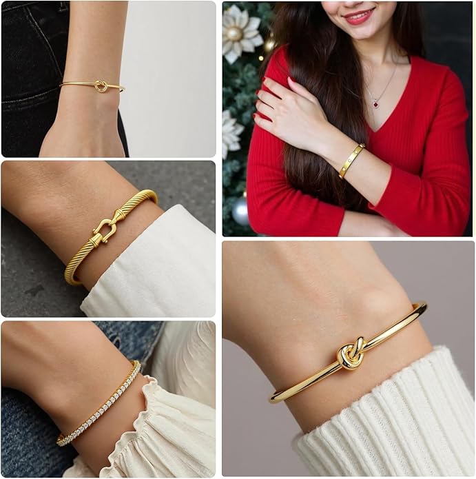 18 K Gold Plated Love Bangle Bracelet Stack Cuff Jewelry for Women Jewelry Set for Women Gift with Box
