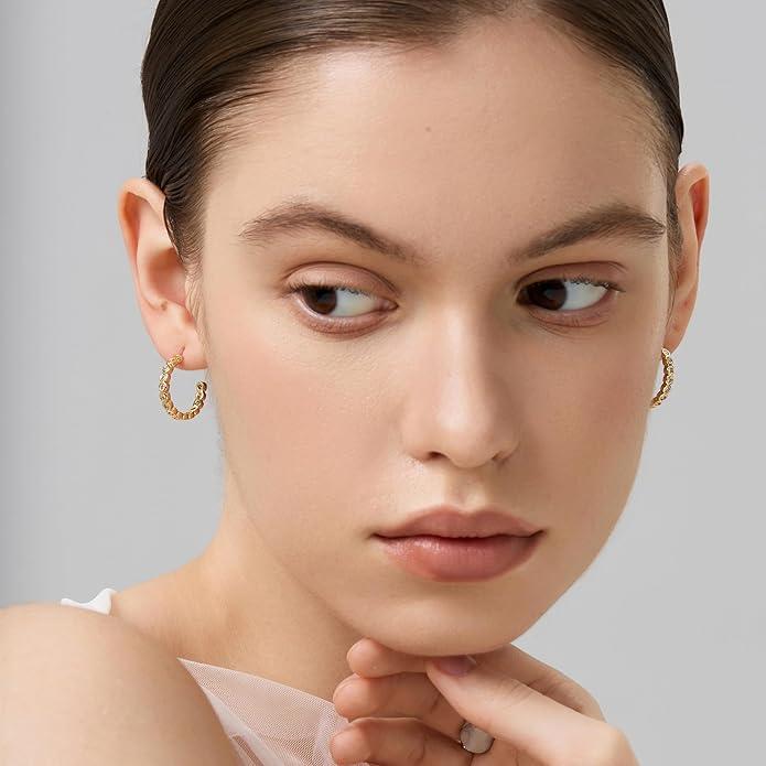 18K Gold Plated Huggie Hoop Earrings for Women, 925 Sterling Silver Post, Hypoallergenic Small Earrings