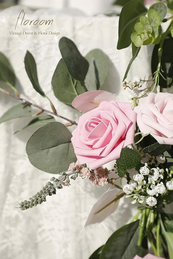 Artificial Flowers 25pcs Real Looking Blush Pink Ombre Colors Foam Fake Roses - Image 3