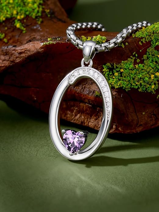 Valentines Day Gifts for Women Alphabet A to Z Initial Birthstone Pendant Necklaces for Women - 18k White Gold Plated Personalized Name Jewelry Valentine Mothers Day Birthday Gifts for Women Her Girlfriend