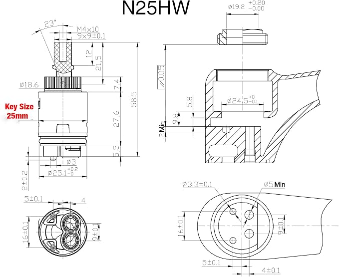 CUPC/NSF/IAPMO Certified N25HW 25mm Faucet Ceramic Disc Cartridge Replacement - Image 3