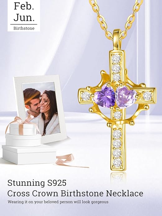 Valentine's Day Gifts for Wife 925 Sterling Silver Double Birthstone Pendant Necklaces I Love You for Always and Forever Necklace Anniversary Birthday Gifts for Wife Girlfriend Mom Her