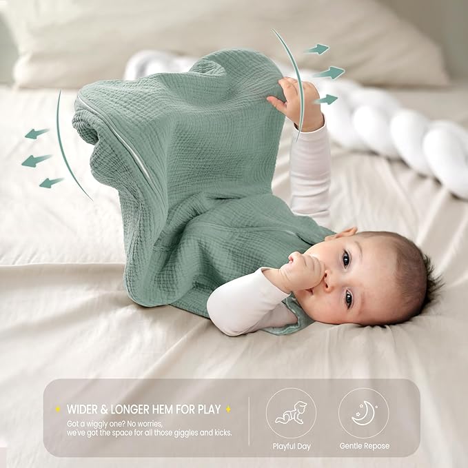 lulumoon Sleep Sack Muslin for Baby: Cotton Wearable Blanket for 3-9 Months - Soft Lightweight Ideal for Nursery Lounge Nighttime Naptime 6-12 Months
