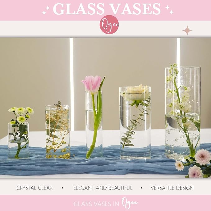 OGEH Glass Vase Cylinder Vases for Centerpieces Clear 80pack-4+6+8+8+10inch - Image 6