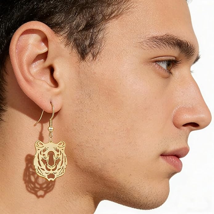 WCRAZYE Tiger Head Earrings for Women, Lightweight Gold, Football Team Spirit Mascot, Animal Inspired Game Day Jewelry