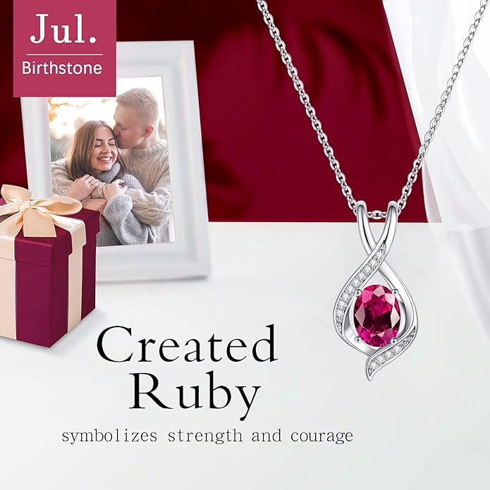 SMILEST Valentines Day Gifts for Her - 925 Sterling Silver Oval Sparkle Birthstone Necklace, Infinity Pendant Necklace Anniversary Birthday Gifts for Women Wife Girlfriend Mom Birthstone Necklace