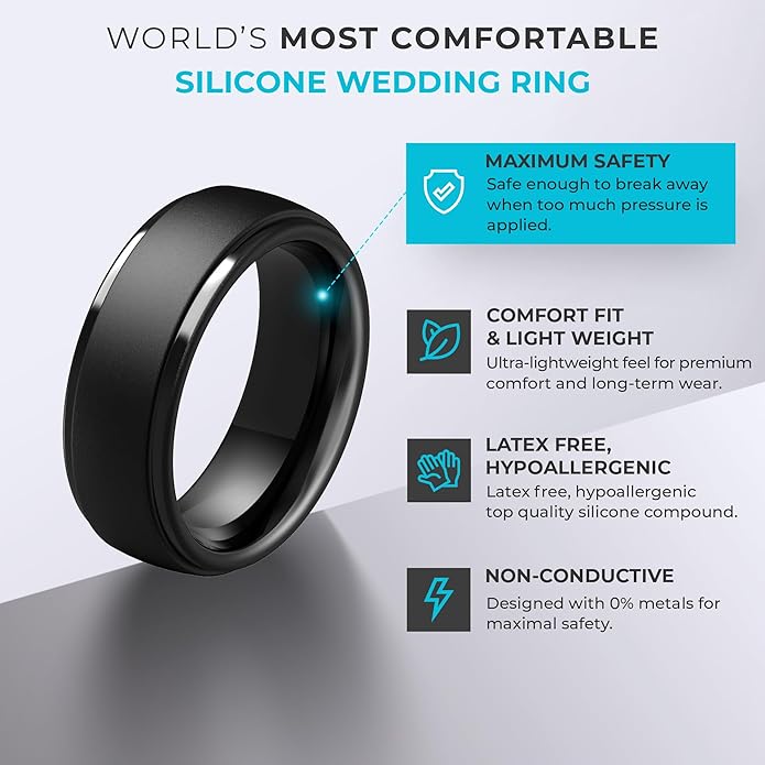 ThunderFit Silicone Rings for Men - 7 Rings / 4 Rings / 1 Ring Step Edge Rubber Wedding Bands 10mm Wide - 2.5mm Thick